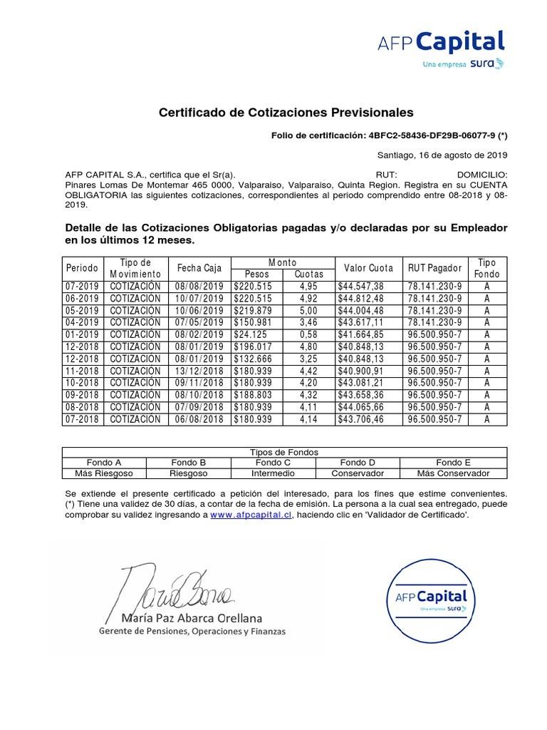 Certificado AFP CAPITAL